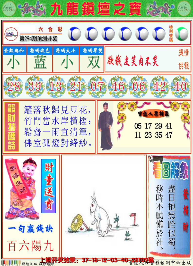 2024294期澳门挂牌解特码A
