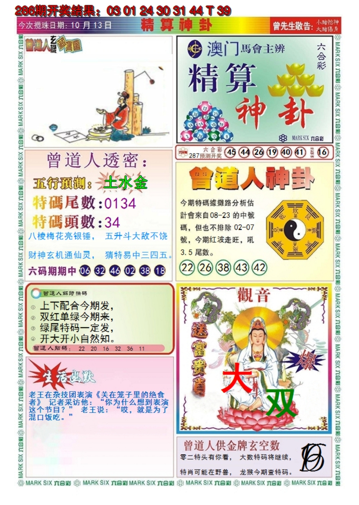 2024287期澳门精算神卦