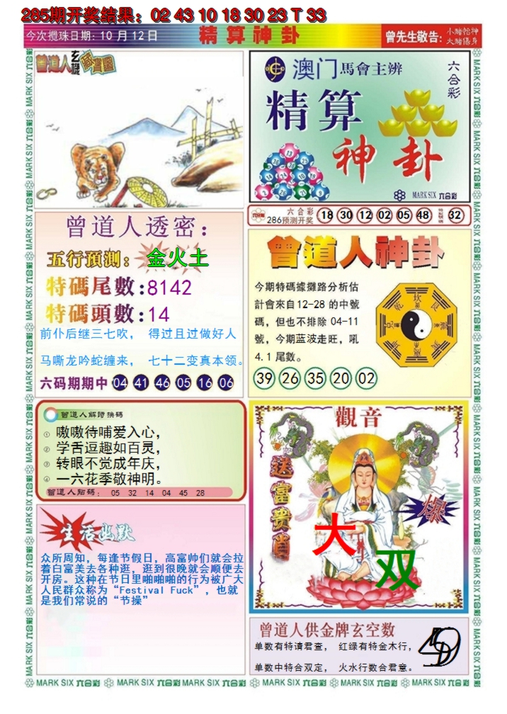 2024286期澳门精算神卦