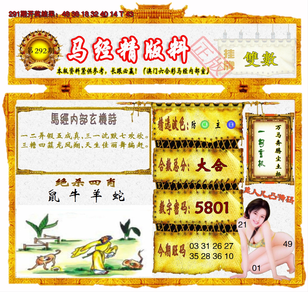 2024292期马经精版料