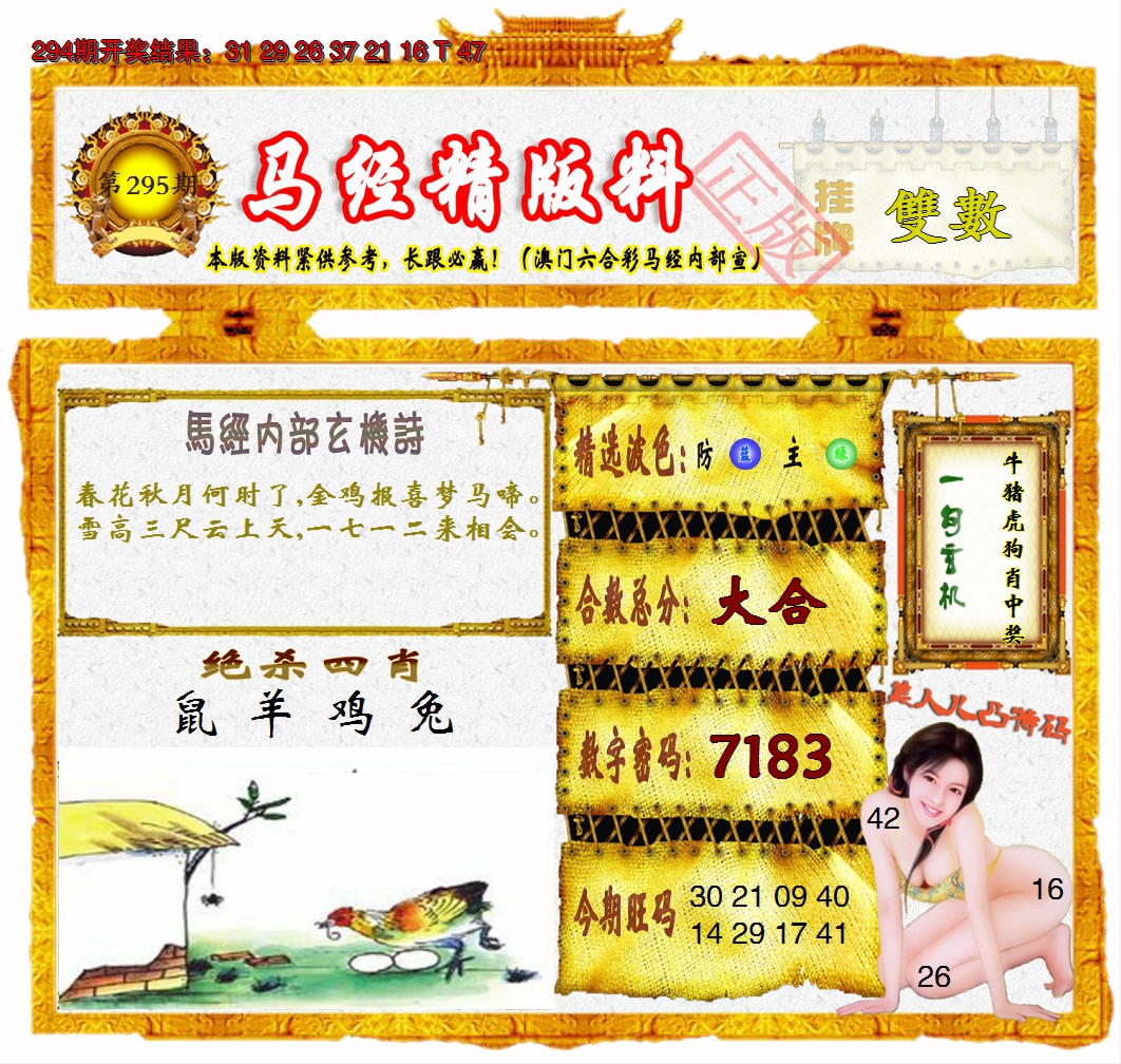 2024295期马经精版料