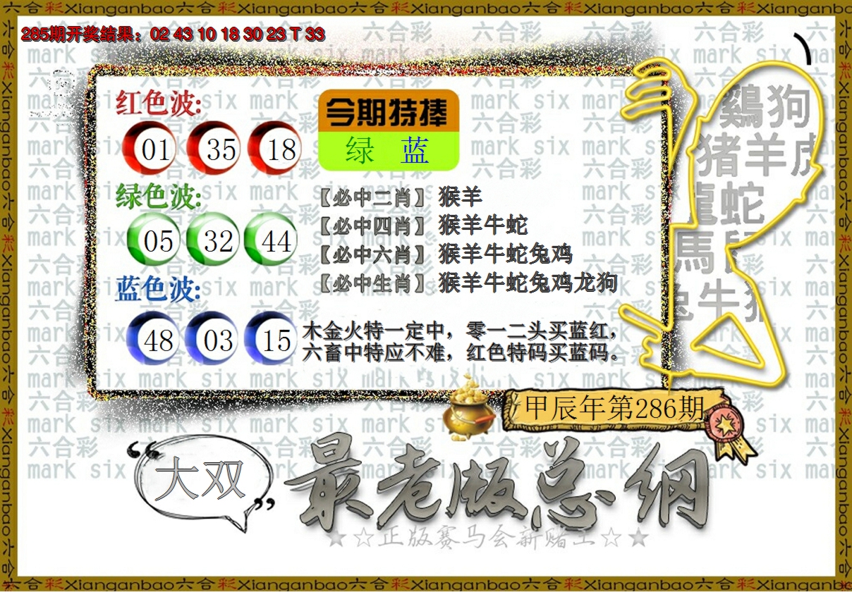 2024286期最老版总纲