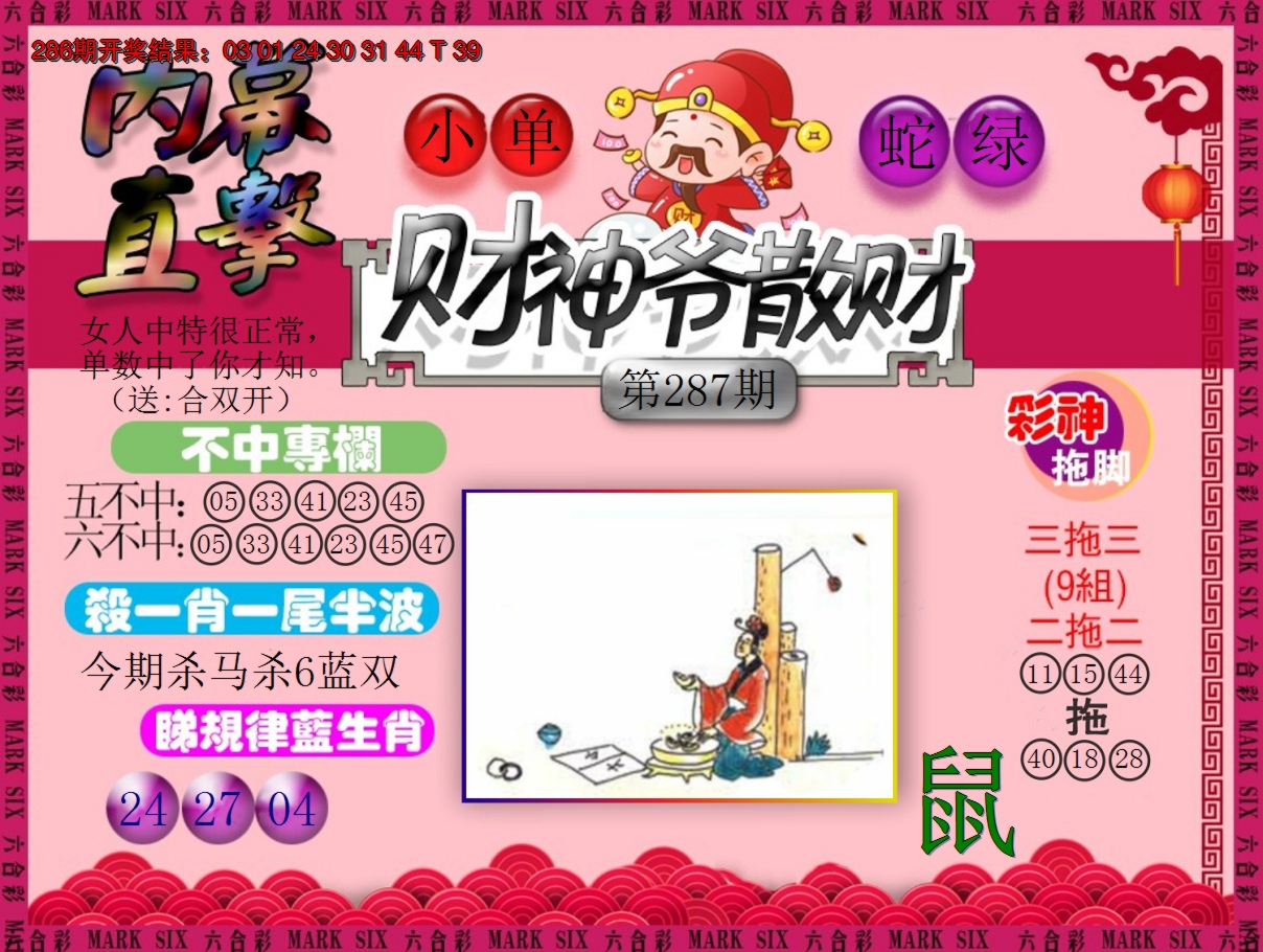 2024287期财神爷散财