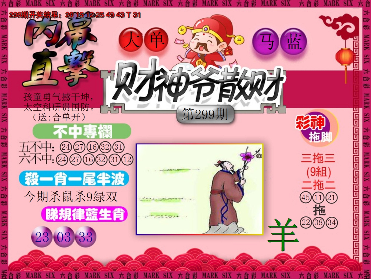 2024299期财神爷散财