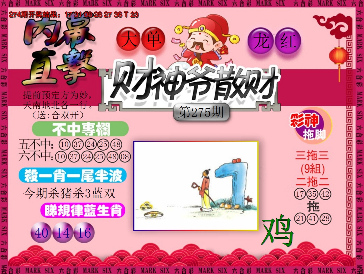 2024275期财神爷散财
