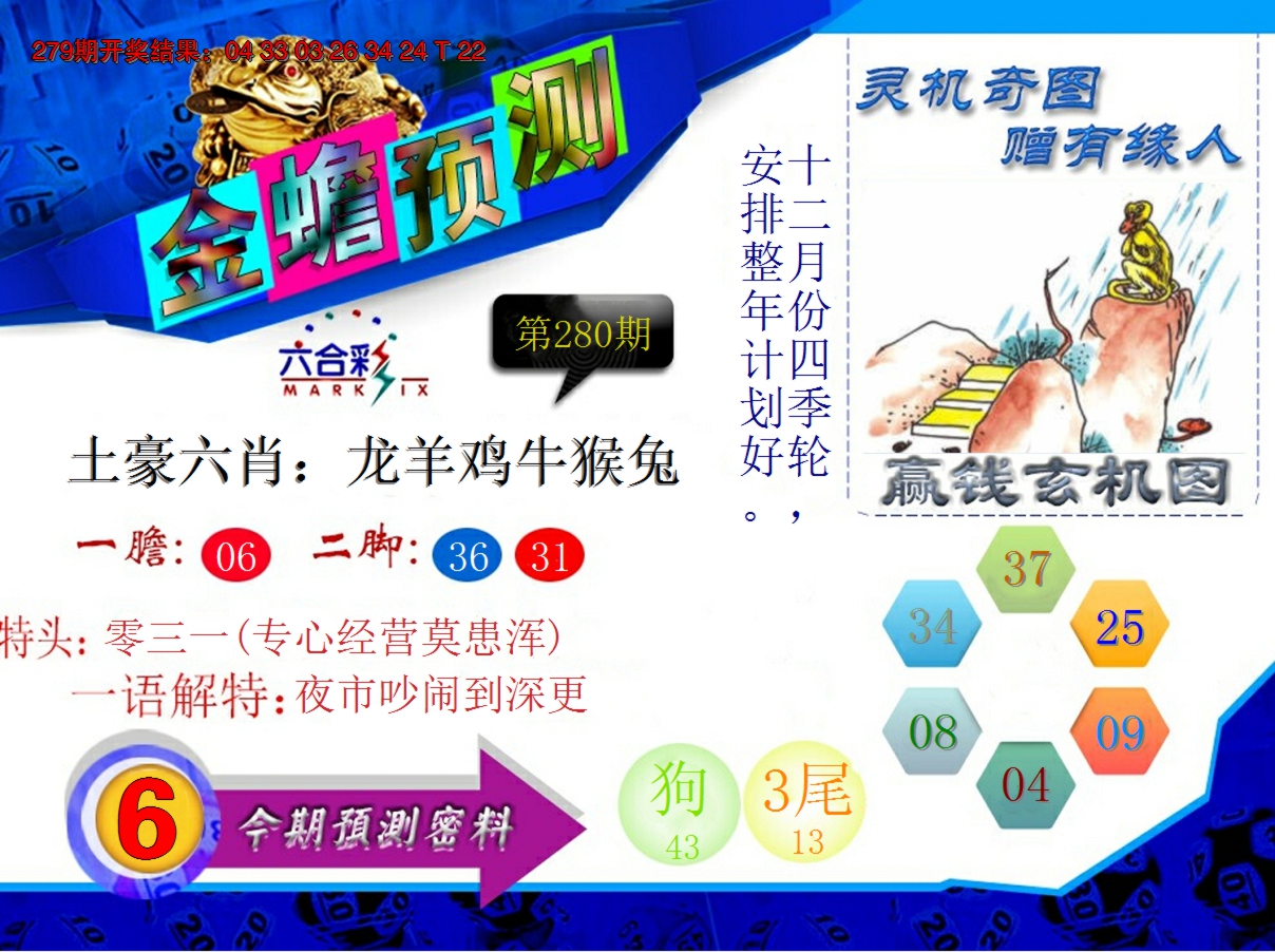 2024280期金蟾预测