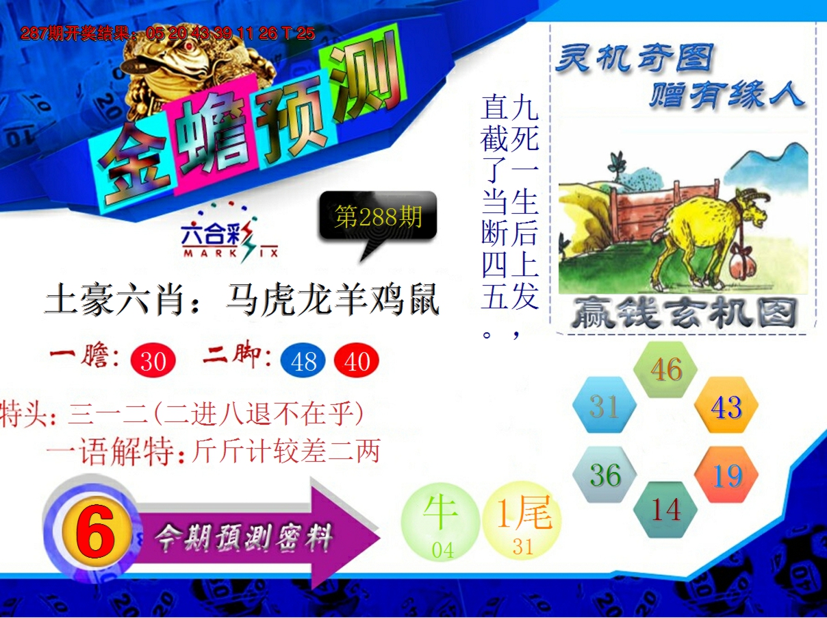 2024288期金蟾预测
