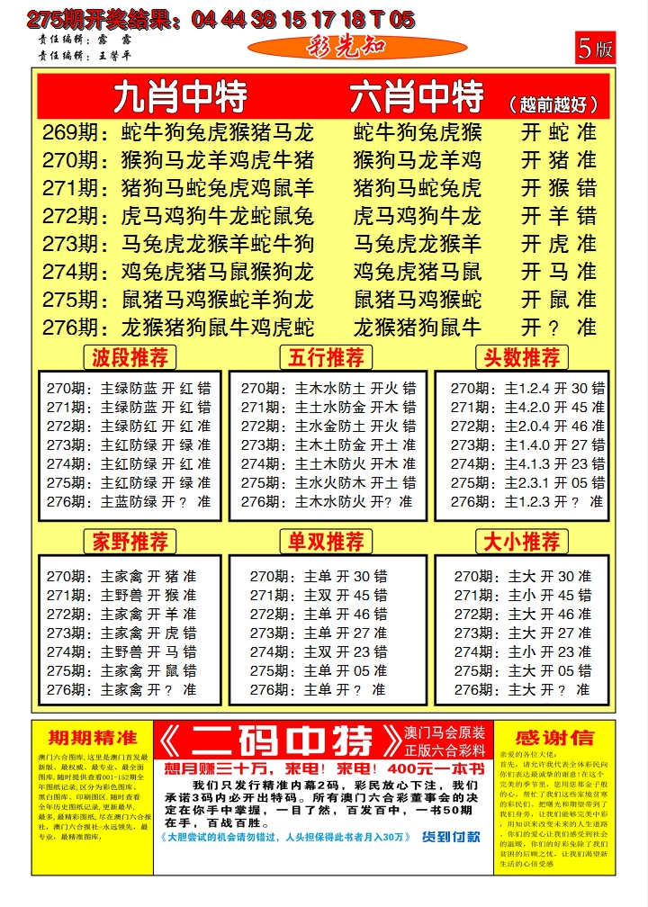 2024276期澳门彩先知D