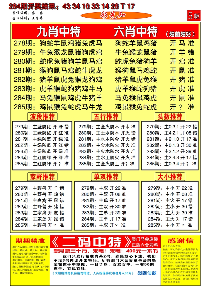 2024285期澳门彩先知D