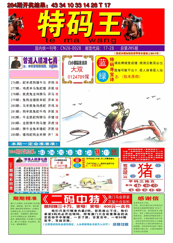 2024285期澳门特码王A