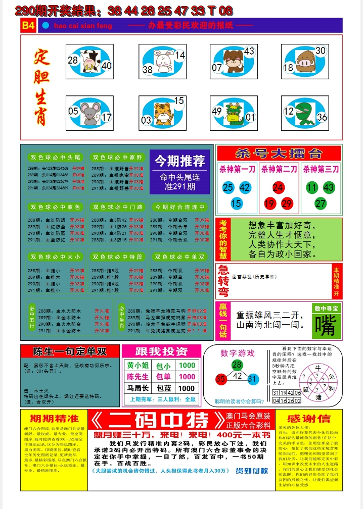 2024291期好彩先锋B