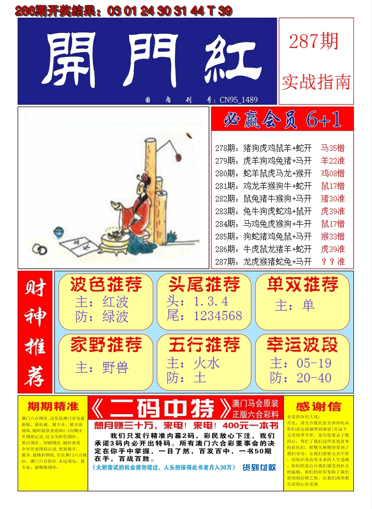 2024287期澳门开门红A