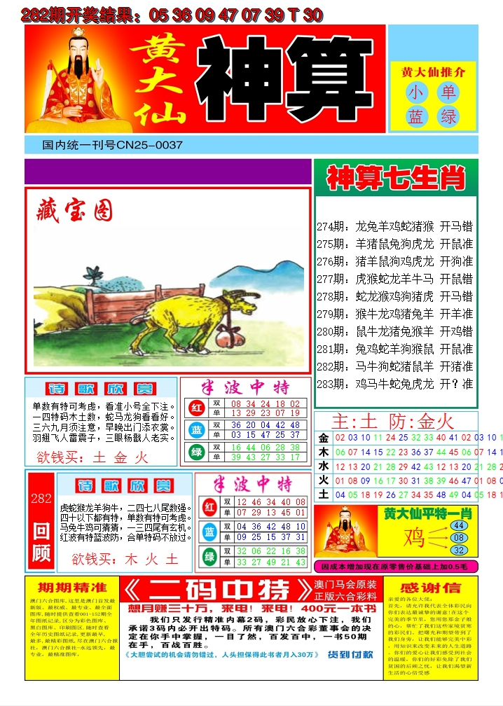2024283期黄大仙神算A