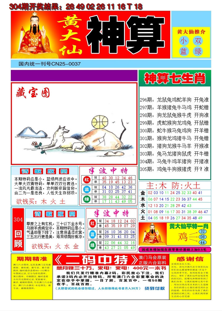 2024305期黄大仙神算A