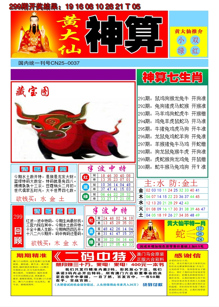 2024300期黄大仙神算A