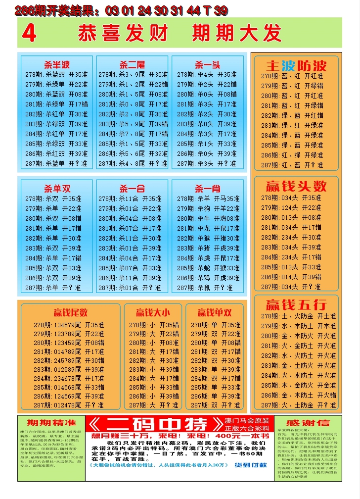 2024287期澳门黄金屋C