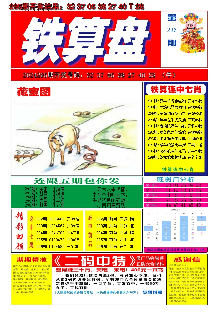 2024296期澳门铁算盘A