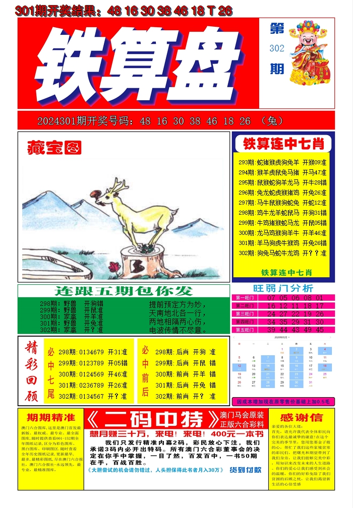 2024302期澳门铁算盘A