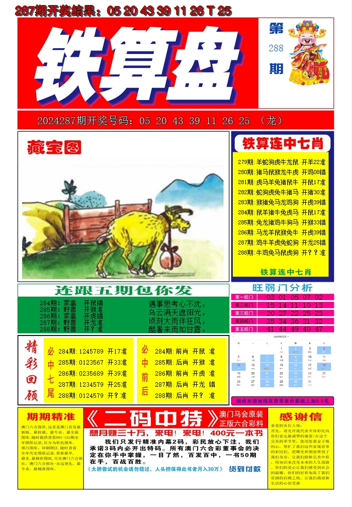2024288期澳门铁算盘A