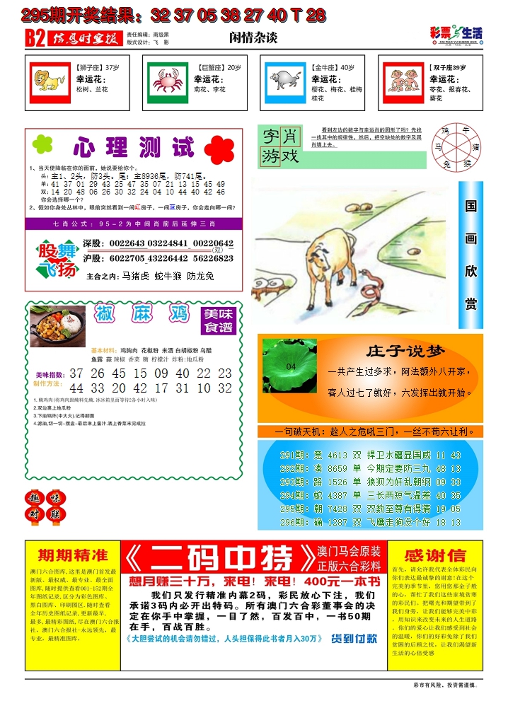 2024296期彩票与生活B