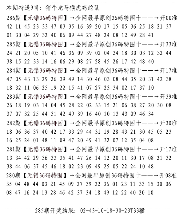 2024286期无错三十六码