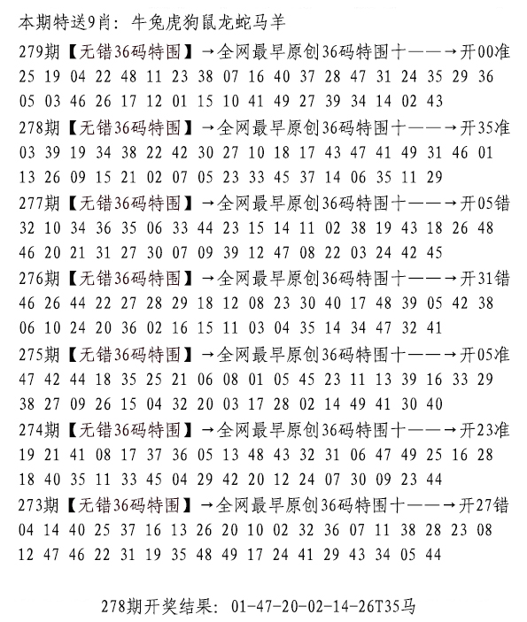2024279期无错三十六码