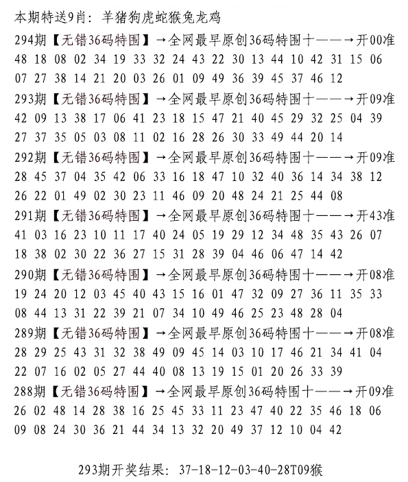 2024294期无错三十六码
