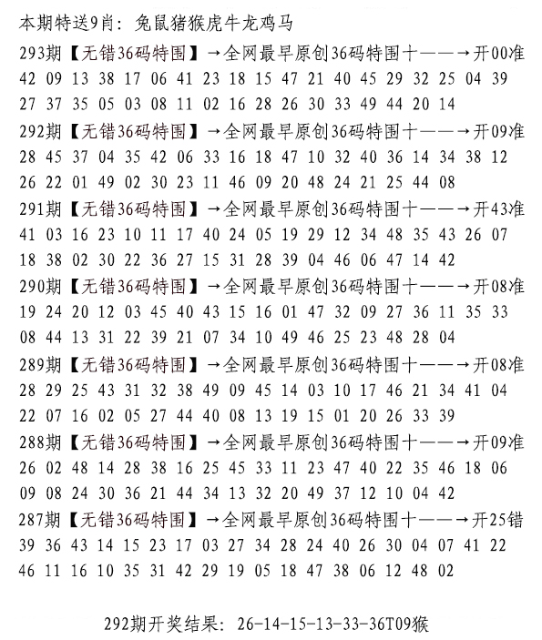 2024293期无错三十六码