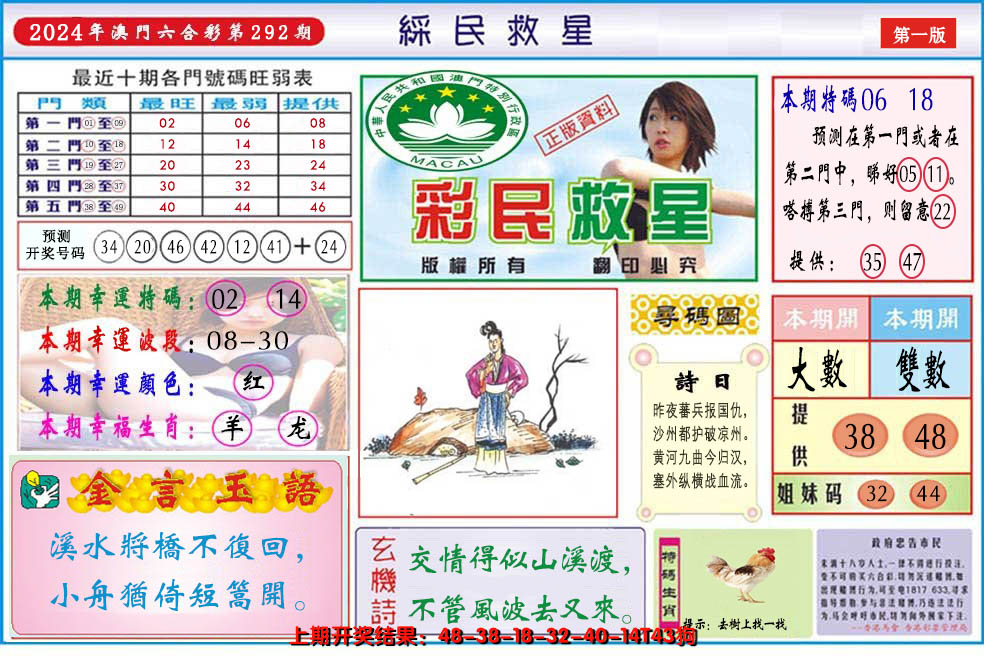 2024292期澳门彩民救星