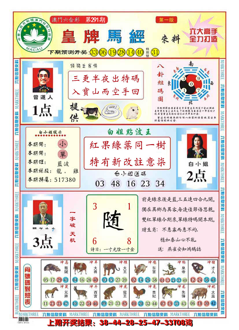 2024291期澳门皇牌马经