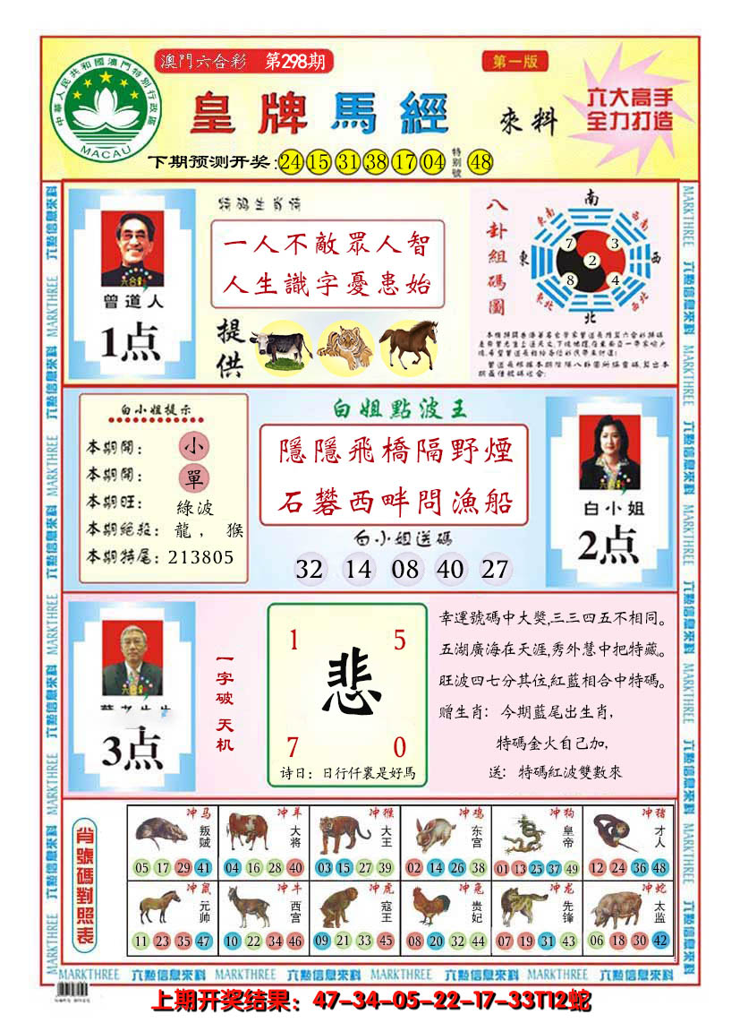 2024298期澳门皇牌马经
