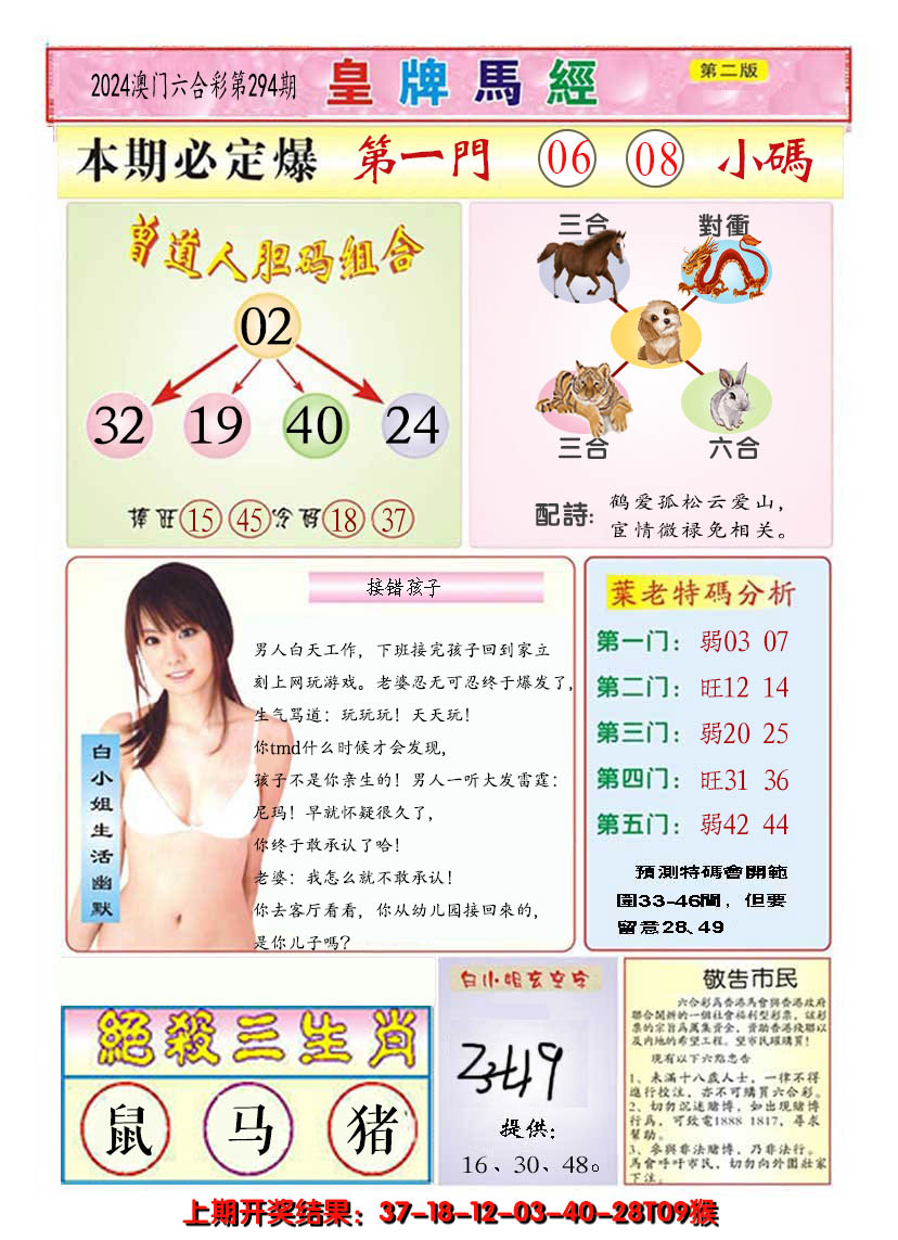 2024294期澳门皇牌马经B