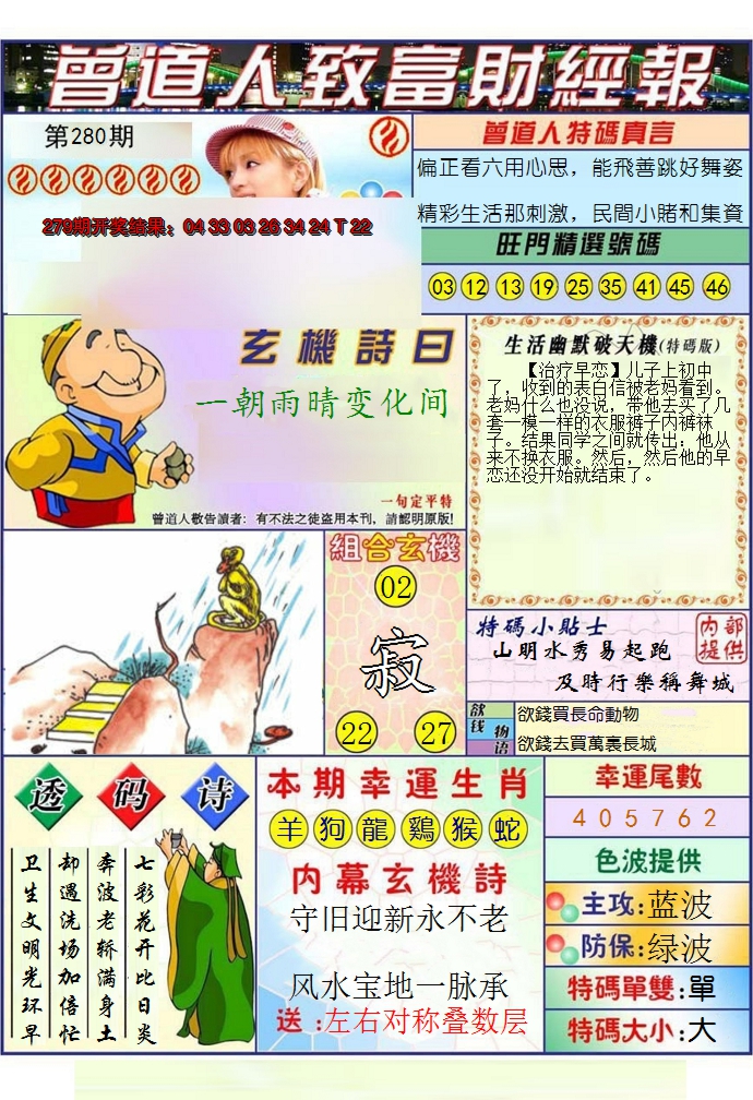 2024280期澳门曾道人致富财经报
