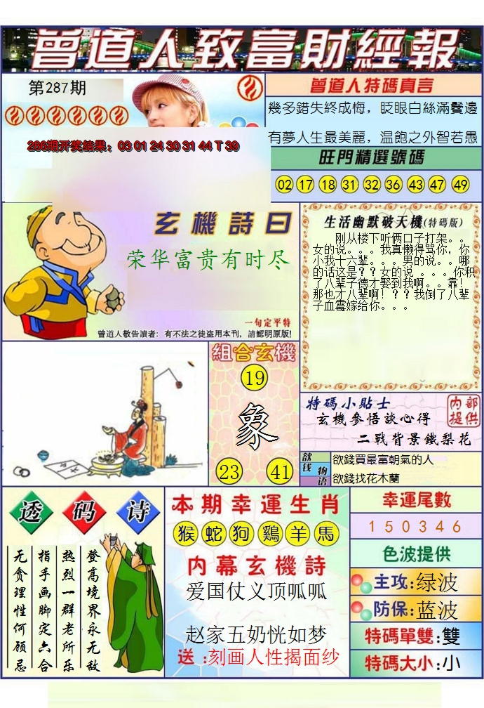 2024287期澳门曾道人致富财经报
