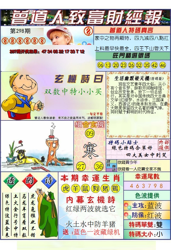 2024298期澳门曾道人致富财经报