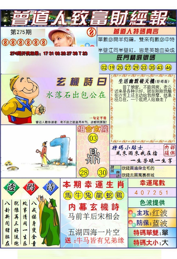 2024275期澳门曾道人致富财经报