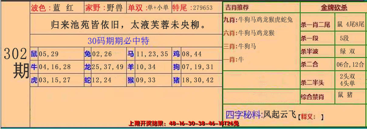 2024302期30码中特