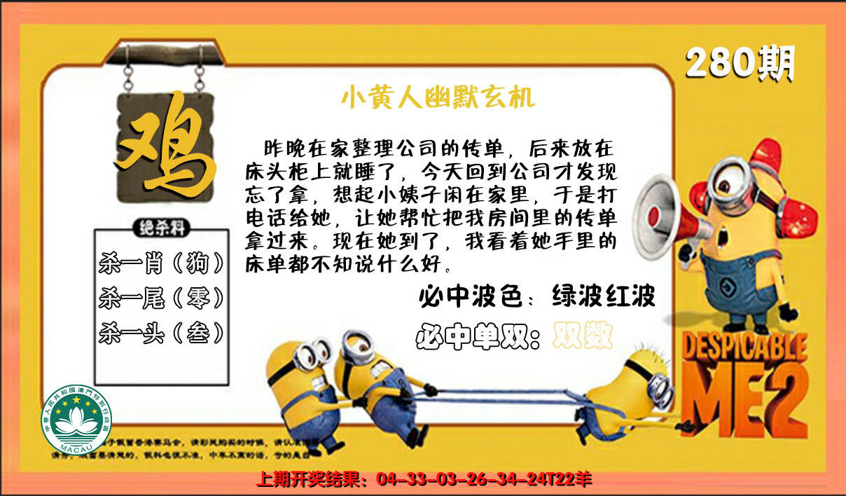 2024280期小黄人幽默玄机
