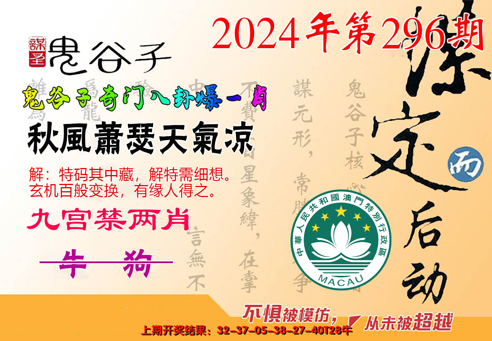 2024296期鬼谷子爆一肖