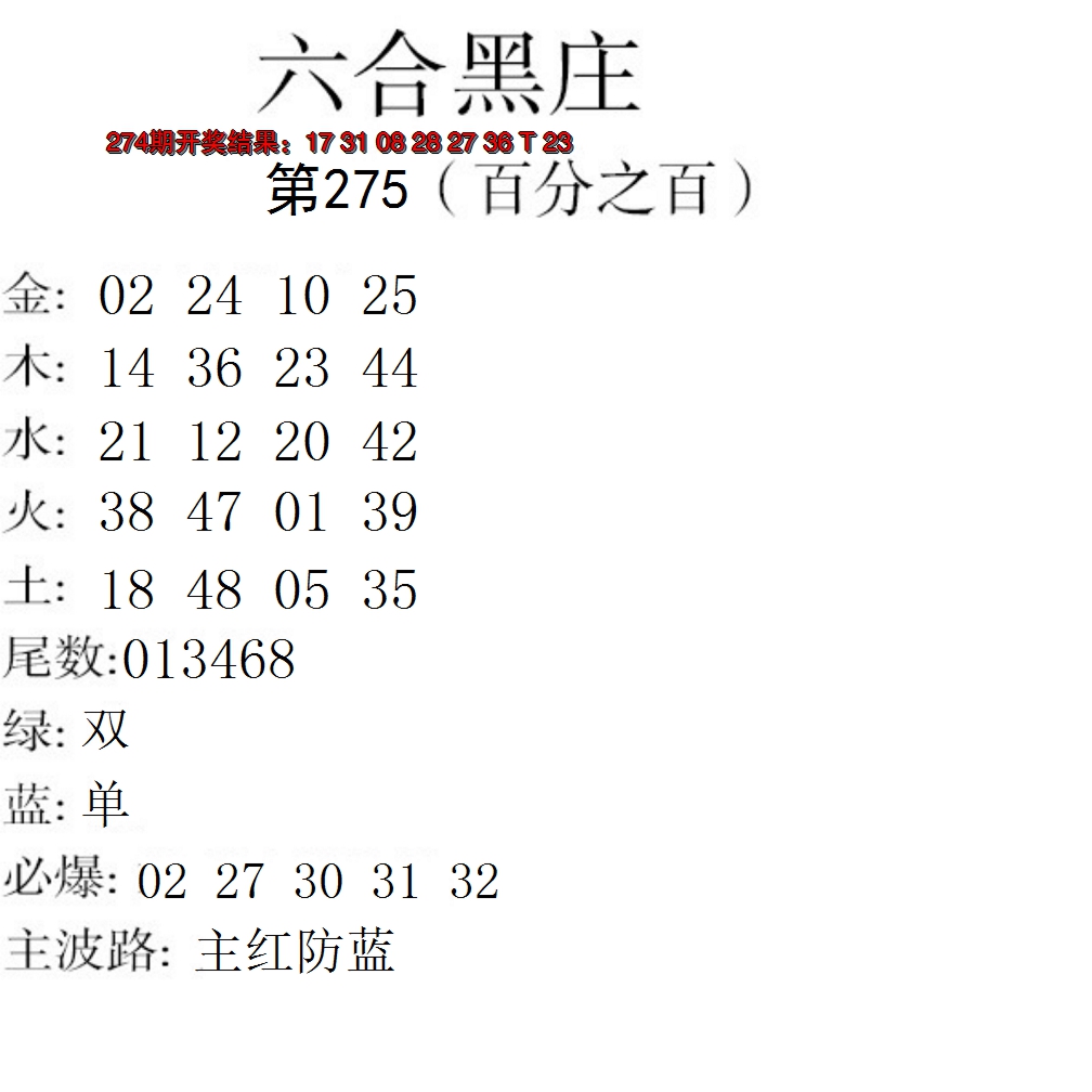 2024275期六合黑庄