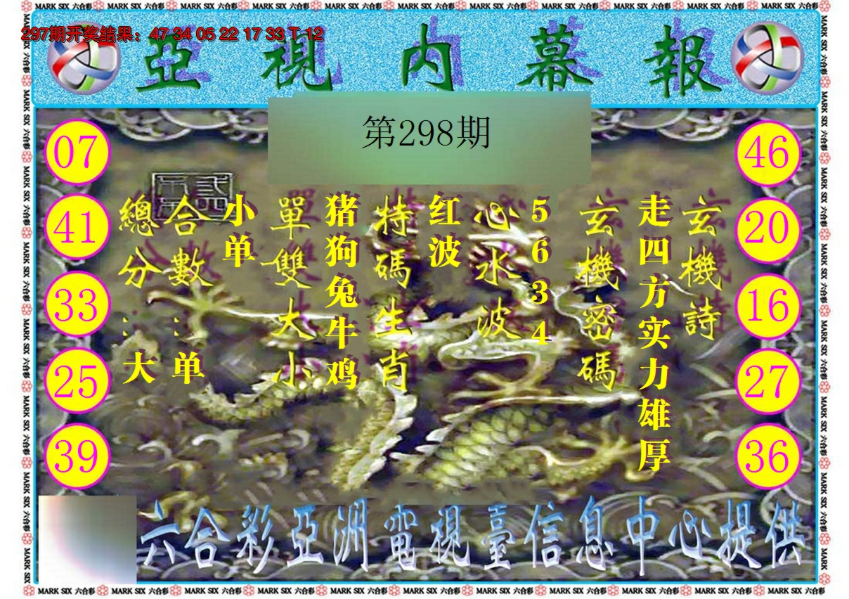 2024298期亚视内幕报