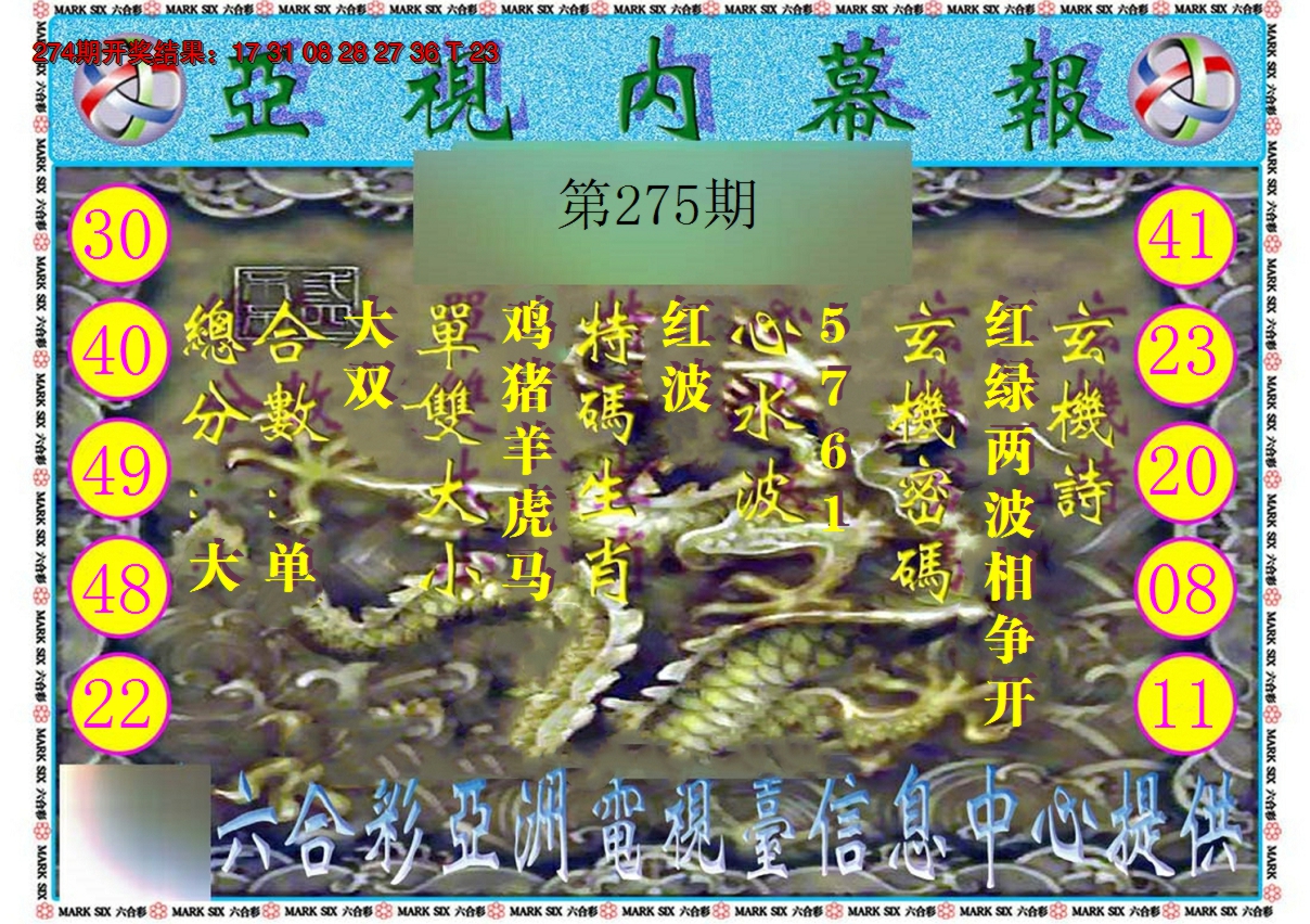 2024275期亚视内幕报