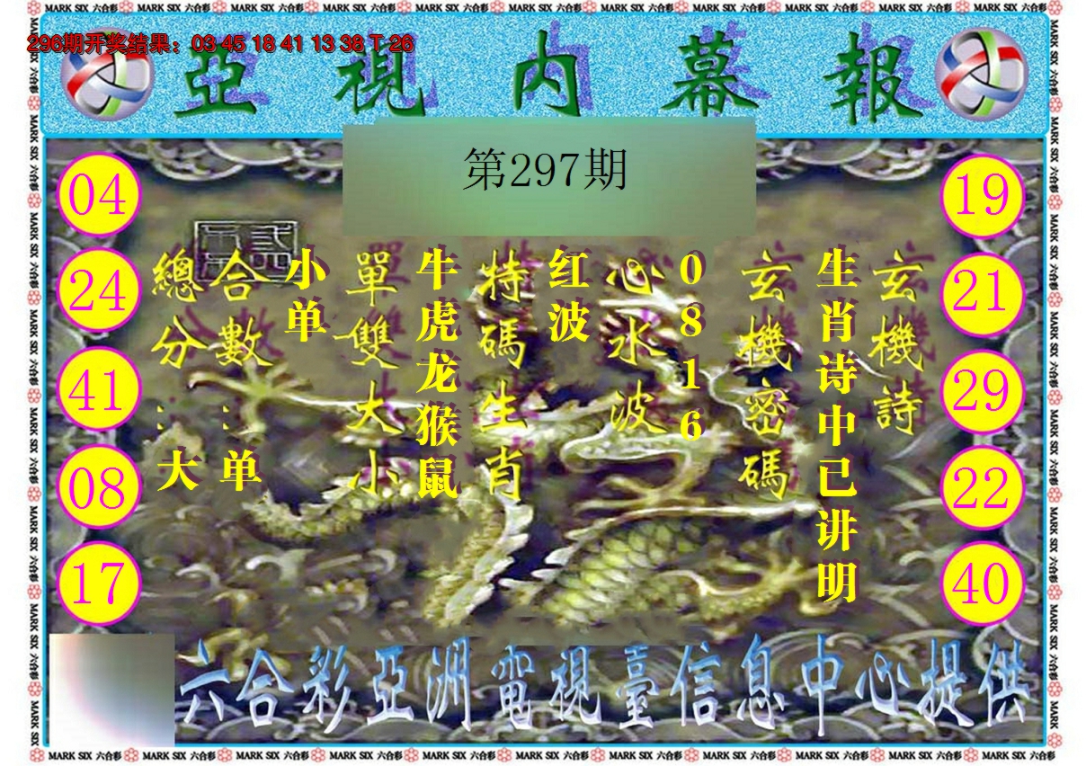 2024297期亚视内幕报