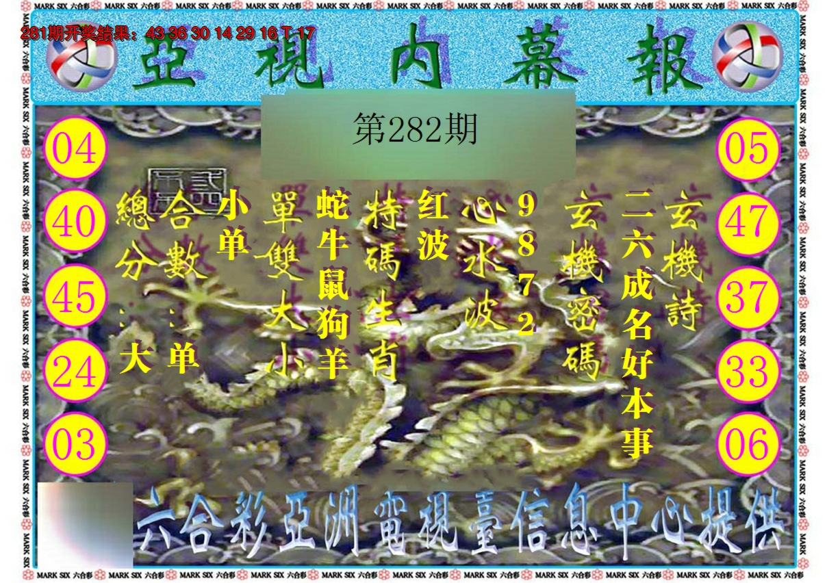 2024282期亚视内幕报