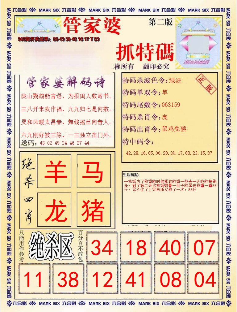 2024303期管家婆抓特码B