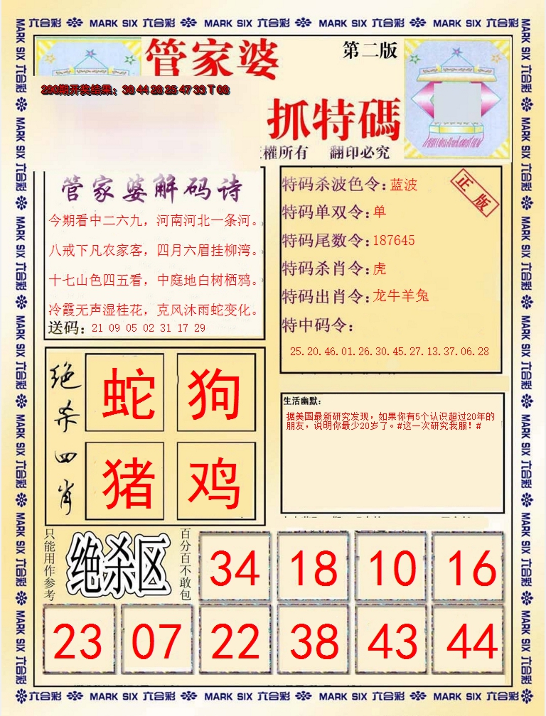 2024291期管家婆抓特码B