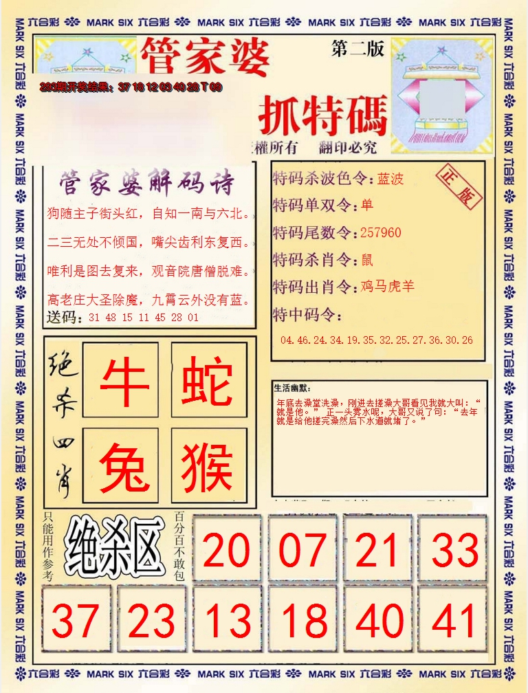 2024294期管家婆抓特码B