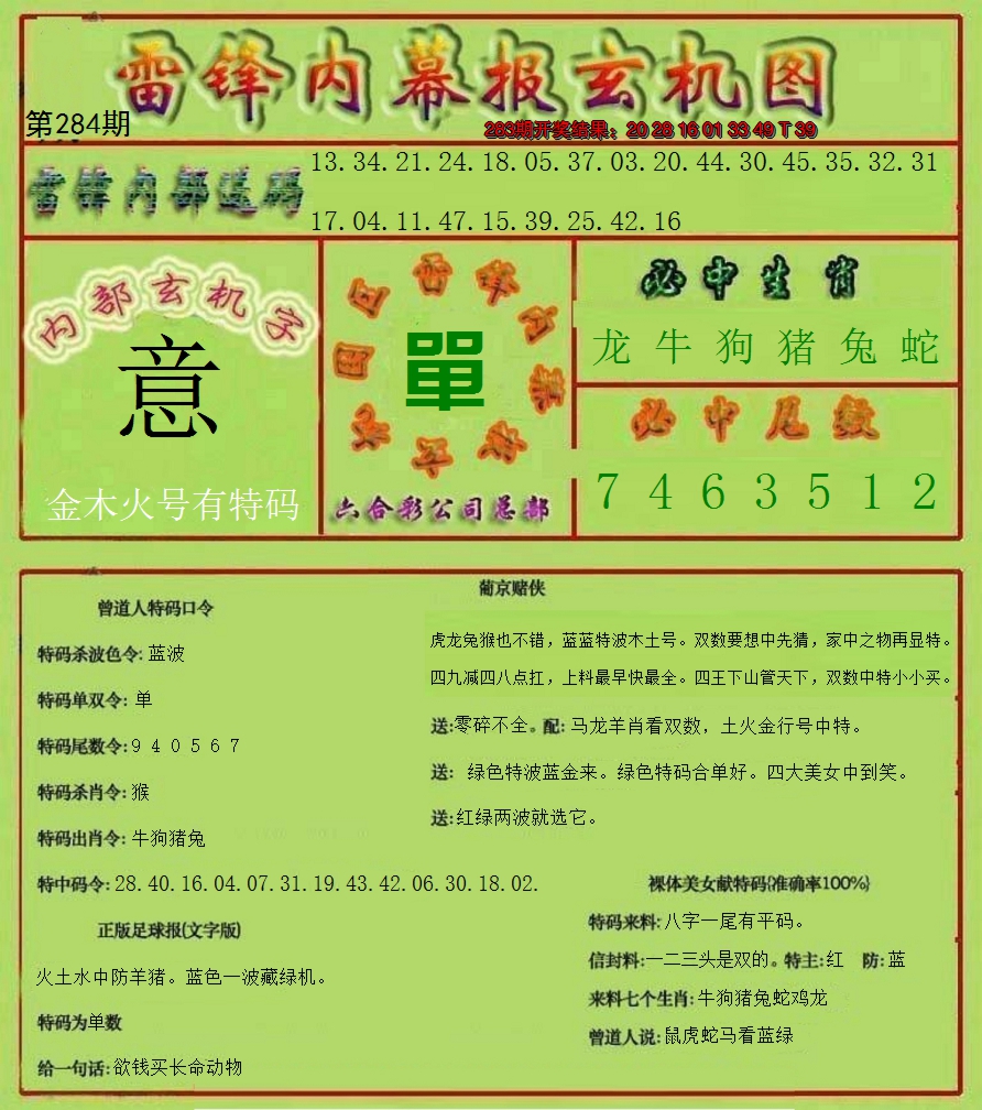2024284期雷锋玄机报