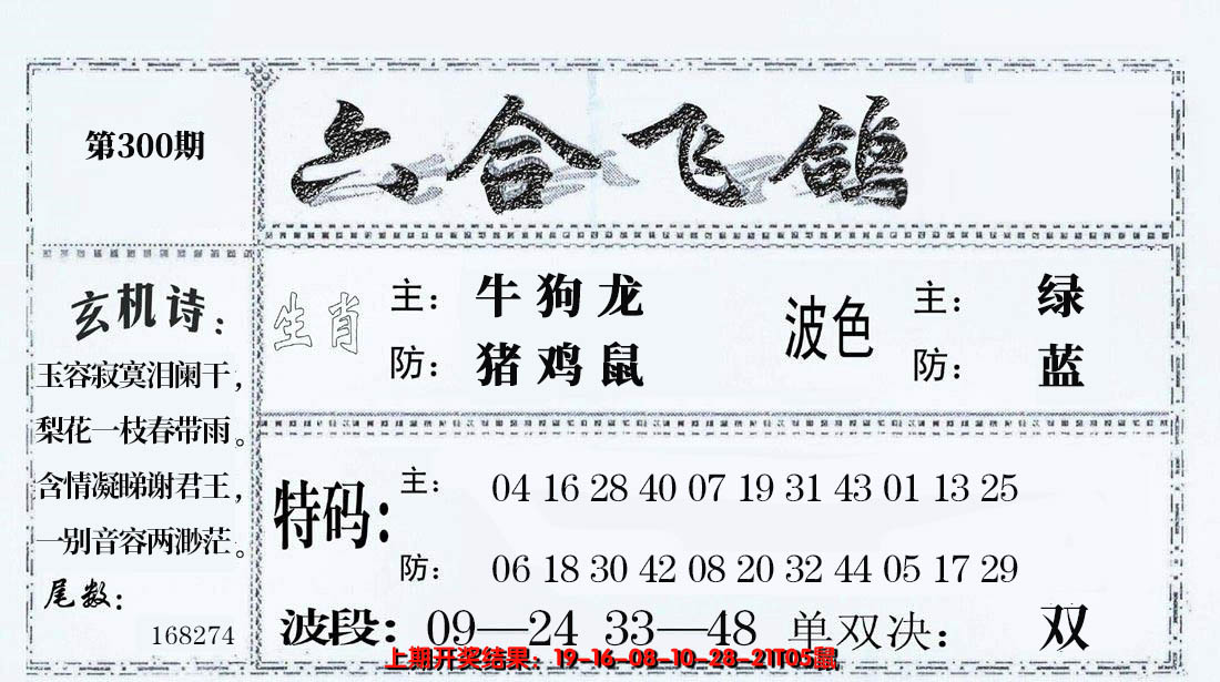 2024300期六合飞鸽
