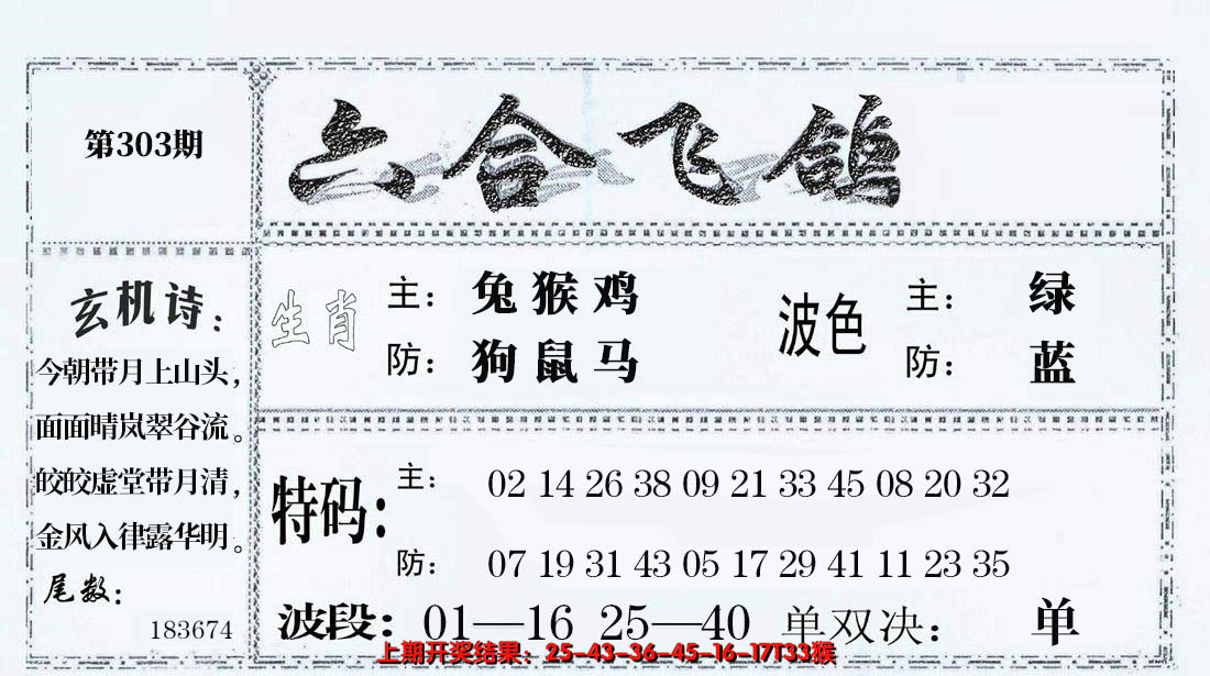 2024303期六合飞鸽